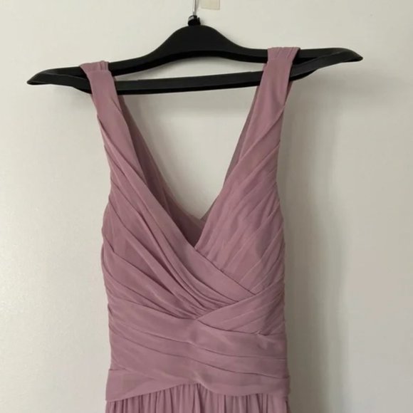 David's Bridal Quartz Long Mesh Criss Cross Back Bridesmaid Dress - Picture 5 of 13